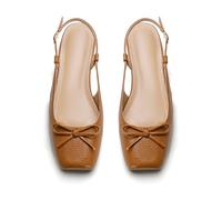 Lhamo Latso Women's Ballet Flats Slingbacks Square Toe Bow Knit Dressy Flat Shoes with Ankle Buckles Satin, Brownstone, 5 UK