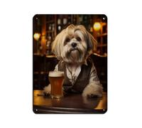 Lhasa Apso Dog in The Pub Retro Poster Metal Tin Sign Chic Art Retro Iron Painting Bar People Cave Cafe Family Garage Poster Wall Decoration 12x16inch(30x40cm)