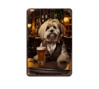 Lhasa Apso Dog in The Pub Retro Poster Metal Tin Sign Chic Art Retro Iron Painting Bar People Cave Cafe Family Garage Poster Wall Decoration 8x12inch(20x30cm)