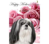 Lhasa Apso Dog Mother's Day Pink Rose Personalised Greeting Card A5 Name PR100