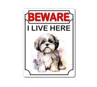 Lhasa Apso Metal Sign Gift - Beware I Live Here - Cute Fun Dog Novelty Aluminium Present