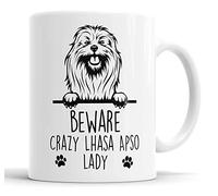 Lhasa Apso Mug | Beware Crazy Lady Gift | Dog Mug for Birthday Christmas | Friend, Mum, Auntie, Sister Ceramic Cup