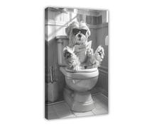 Lhasa Apso on The Toilet Canvas Poster Bedroom Decor Landscape Office Room Decor Gift 08x12inch(20x30cm)