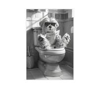 Lhasa Apso on The Toilet Canvas Poster Wall Art Decor Print Picture Paintings for Living Room Bedroom Decoration 16x24inch(40x60cm)