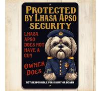 Lhasa Apso Security sign guard protected by warning dog metal tin outdoor plaque home decor