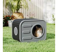 LHBcraft Outdoor Cat House Weatherproof, Insulated Wild Cat House with Camera-shaped Design, Cat Houses for Outdoor Indoor Cats, Gray