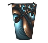 LHBWCVN Abstract Blue Brown Cosmetics Bag Standing Pencil Case Telescopic Pencil Bag Portable Pencil Holder Cute Stand up Pencil Pouch for Women Men Travel Coin Pouch Purse