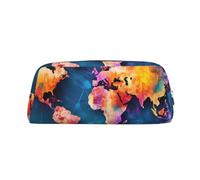 LHBWCVN Abstract World Map Pencil Case Large Capacity Pencil Pouch Aesthetic Pen Bag Leather Makeup Bag for Women Men Travel Toiletry Bags Zipper Cosmetic Bag Wide-open Coin Pouch Purse