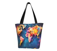 LHBWCVN Abstract World Map Tote Bag for Women Top-Handle Purse Large Shoulder Hobo Bags Casual Handbags Aesthetic Shopping Bag Reusable Grocery Bag Zipper Work Bag Travel Beach Bag