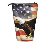 LHBWCVN American Flag Cosmetics Bag Standing Pencil Case Telescopic Pencil Bag Portable Pencil Holder Cute Stand up Pencil Pouch for Women Men Travel Coin Pouch Purse