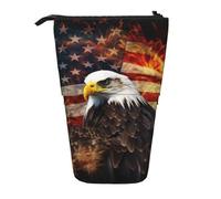 LHBWCVN American Flag Fire Cosmetics Bag Standing Pencil Case Telescopic Pencil Bag Portable Pencil Holder Cute Stand up Pencil Pouch for Women Men Travel Coin Pouch Purse