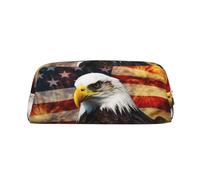 LHBWCVN American Flag Fire Pencil Case Large Capacity Pencil Pouch Aesthetic Pen Bag Leather Makeup Bag for Women Men Travel Toiletry Bags Zipper Cosmetic Bag Wide-open Coin Pouch Purse, Silver, One
