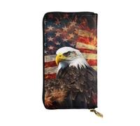 Lhbwcvn American Flag Fire Wallet For Women Men Clutch Rfid Blocking Leather Wallets Large Capacity Purse Credit Card Holder Money Case With Zipper Phone Holder Long Travel Purse, Black, One Size
