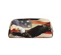 LHBWCVN American Flag Pencil Case Large Capacity Pencil Pouch Aesthetic Pen Bag Leather Makeup Bag for Women Men Travel Toiletry Bags Zipper Cosmetic Bag Wide-open Coin Pouch Purse, Gold, One Size