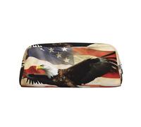 LHBWCVN American Flag Pencil Case Large Capacity Pencil Pouch Aesthetic Pen Bag Leather Makeup Bag for Women Men Travel Toiletry Bags Zipper Cosmetic Bag Wide-open Coin Pouch Purse, Silver, One Size