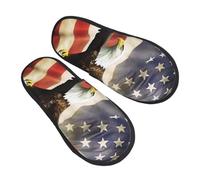LHBWCVN American Flag Slipper Fuzzy Memory Foam House Slippers for Women Men Slip-on Warm Plush Trendy Bedroom Slippers Casual Indoor Outdoor House Shoes, Black, Large