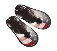 LHBWCVN American Flag Soldier Slipper Fuzzy Memory Foam House Slippers for Women Men Slip-on Warm Plush Trendy Bedroom Slippers Casual Indoor Outdoor House Shoes, Black, Medium