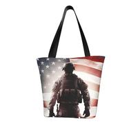 LHBWCVN American Flag Soldier Tote Bag for Women Top-Handle Purse Large Shoulder Hobo Bags Casual Handbags Aesthetic Shopping Bag Reusable Grocery Bag Zipper Work Bag Travel Beach Bag