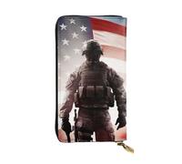 Lhbwcvn American Flag Soldier Wallet For Women Men Clutch Rfid Blocking Leather Wallets Large Capacity Purse Credit Card Holder Money Case With Zipper Phone Holder Long Travel Purse, Black, One Size