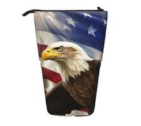 LHBWCVN American USA Flag Cosmetics Bag Standing Pencil Case Telescopic Pencil Bag Portable Pencil Holder Cute Stand up Pencil Pouch for Women Men Travel Coin Pouch Purse