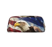 LHBWCVN American USA Flag Pencil Case Large Capacity Pencil Pouch Aesthetic Pen Bag Leather Makeup Bag for Women Men Travel Toiletry Bags Zipper Cosmetic Bag Wide-open Coin Pouch Purse