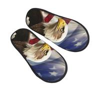 LHBWCVN American USA Flag Slipper Fuzzy Memory Foam House Slippers for Women Men Slip-on Warm Plush Trendy Bedroom Slippers Casual Indoor Outdoor House Shoes, Black, Medium