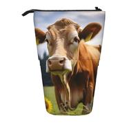LHBWCVN Animal Brown Cow Cosmetics Bag Standing Pencil Case Telescopic Pencil Bag Portable Pencil Holder Cute Stand up Pencil Pouch for Women Men Travel Coin Pouch Purse