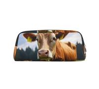 LHBWCVN Animal Brown Cow Pencil Case Large Capacity Pencil Pouch Aesthetic Pen Bag Leather Makeup Bag for Women Men Travel Toiletry Bags Zipper Cosmetic Bag Wide-open Coin Pouch Purse, Gold, One Size