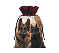 LHBWCVN Animal german shepherd Christmas Drawstring Gift Bags with Tags, Buffalo Plaid Xmas Gift Bags Reusable Gift Wrapping Bag Christmas Fabric Goody Gift Sacks for Party Presents Decorations