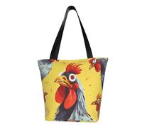 LHBWCVN Art Chicken Painting Tote Bag for Women Top-Handle Purse Large Shoulder Hobo Bags Casual Handbags Aesthetic Shopping Bag Reusable Grocery Bag Zipper Work Bag Travel Beach Bag