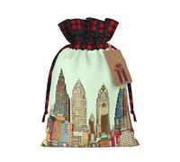 LHBWCVN Austin Texas Christmas Drawstring Gift Bags with Tags, Buffalo Plaid Xmas Gift Bags Reusable Gift Wrapping Bag Christmas Fabric Goody Gift Sacks for Party Presents Decorations
