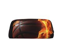 LHBWCVN Basketball On Fire Pencil Case Large Capacity Pencil Pouch Aesthetic Pen Bag Leather Makeup Bag for Women Men Travel Toiletry Bags Zipper Cosmetic Bag Wide-open Coin Pouch Purse, Gold, One