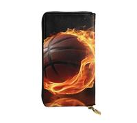 Lhbwcvn Basketball On Fire Wallet For Women Men Clutch Rfid Blocking Leather Wallets Large Capacity Purse Credit Card Holder Money Case With Zipper Phone Holder Long Travel Purse, Black, One Size