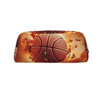 LHBWCVN basketball Pencil Case Large Capacity Pencil Pouch Aesthetic Pen Bag Leather Makeup Bag for Women Men Travel Toiletry Bags Zipper Cosmetic Bag Wide-open Coin Pouch Purse, Silver, One Size