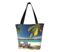 LHBWCVN Beach Palm Tree Chairs Boats Tote Bag for Women Top-Handle Purse Large Shoulder Hobo Bags Casual Handbags Aesthetic Shopping Bag Reusable Grocery Bag Zipper Work Bag Travel Beach Bag