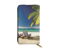 Lhbwcvn Beach Palm Tree Chairs Boats Wallet For Women Men Clutch Rfid Blocking Leather Wallets Large Capacity Purse Credit Card Holder Money Case With Zipper Phone Holder Long Travel Purse, Black, One