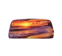 LHBWCVN beautiful beach sunset Pencil Case Large Capacity Pencil Pouch Aesthetic Pen Bag Leather Makeup Bag for Women Men Travel Toiletry Bags Zipper Cosmetic Bag Wide-open Coin Pouch Purse