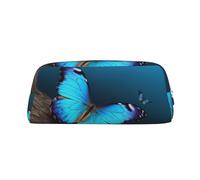 LHBWCVN Beautiful blue butterfly Pencil Case Large Capacity Pencil Pouch Aesthetic Pen Bag Leather Makeup Bag for Women Men Travel Toiletry Bags Zipper Cosmetic Bag Wide-open Coin Pouch Purse, Silver