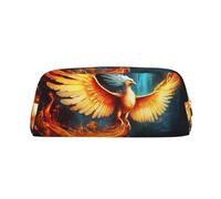 LHBWCVN Beautiful phoenix Pencil Case Large Capacity Pencil Pouch Aesthetic Pen Bag Leather Makeup Bag for Women Men Travel Toiletry Bags Zipper Cosmetic Bag Wide-open Coin Pouch Purse, Gold, One Size
