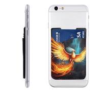 LHBWCVN Beautiful phoenix Phone Wallet Stick On, Phone Card Holder for Women Men, Slim Adhesive Credit Card Holder for Back of Cellphone Case, Leather ID Cards Pocket Wallets for Phone Case