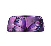 LHBWCVN Beautiful Purple Butterfly Art Pencil Case Large Capacity Pencil Pouch Aesthetic Pen Bag Leather Makeup Bag for Women Men Travel Toiletry Bags Zipper Cosmetic Bag Wide-open Coin Pouch Purse