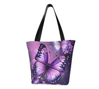 LHBWCVN Beautiful Purple Butterfly Art Tote Bag for Women Top-Handle Purse Large Shoulder Hobo Bags Casual Handbags Aesthetic Shopping Bag Reusable Grocery Bag Zipper Work Bag Travel Beach Bag