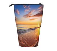 LHBWCVN Beautiful Tropical Sunrise on The Beach Cosmetics Bag Standing Pencil Case Telescopic Pencil Bag Portable Pencil Holder Cute Stand up Pencil Pouch for Women Men Travel Coin Pouch Purse