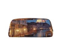 LHBWCVN beautiful venice at night Pencil Case Large Capacity Pencil Pouch Aesthetic Pen Bag Leather Makeup Bag for Women Men Travel Toiletry Bags Zipper Cosmetic Bag Wide-open Coin Pouch Purse, Gold