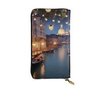 LHBWCVN Beautiful Venice At Night Wallet For Women Men Clutch Rfid Blocking Leather Wallets Large Capacity Purse Credit Card Holder Money Case With Zipper Phone Holder Long Travel Purse, Black, One