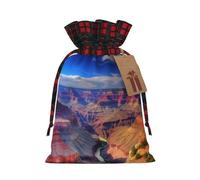 LHBWCVN Beauty Grand Canyon Christmas Drawstring Gift Bags with Tags, Buffalo Plaid Xmas Gift Bags Reusable Gift Wrapping Bag Christmas Fabric Goody Gift Sacks for Party Presents Decorations