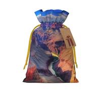 LHBWCVN Beauty Grand Canyon Christmas Drawstring Gift Bags with Tags, Xmas Gift Bags with Yellow Christmas Ribbon, Reusable Gift Wrapping Bag Fabric Goody Gift Sacks for Party Presents Decorations