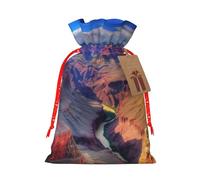 LHBWCVN Beauty Grand Canyon Christmas Gift Bags Drawstring with Tags, Christmas Gift Bags with Red Christmas Ribbon, Reusable Bag for Party Favor Wrapping