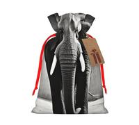 LHBWCVN Black and White Elephant Christmas Drawstring Gift Bags with Tags, Xmas Gift Bags with Red Ribbon, Reusable Gift Wrapping Bag Fabric Goody Gift Sacks for Party Presents Decorations