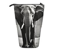 LHBWCVN Black and White Elephant Cosmetics Bag Standing Pencil Case Telescopic Pencil Bag Portable Pencil Holder Cute Stand up Pencil Pouch for Women Men Travel Coin Pouch Purse
